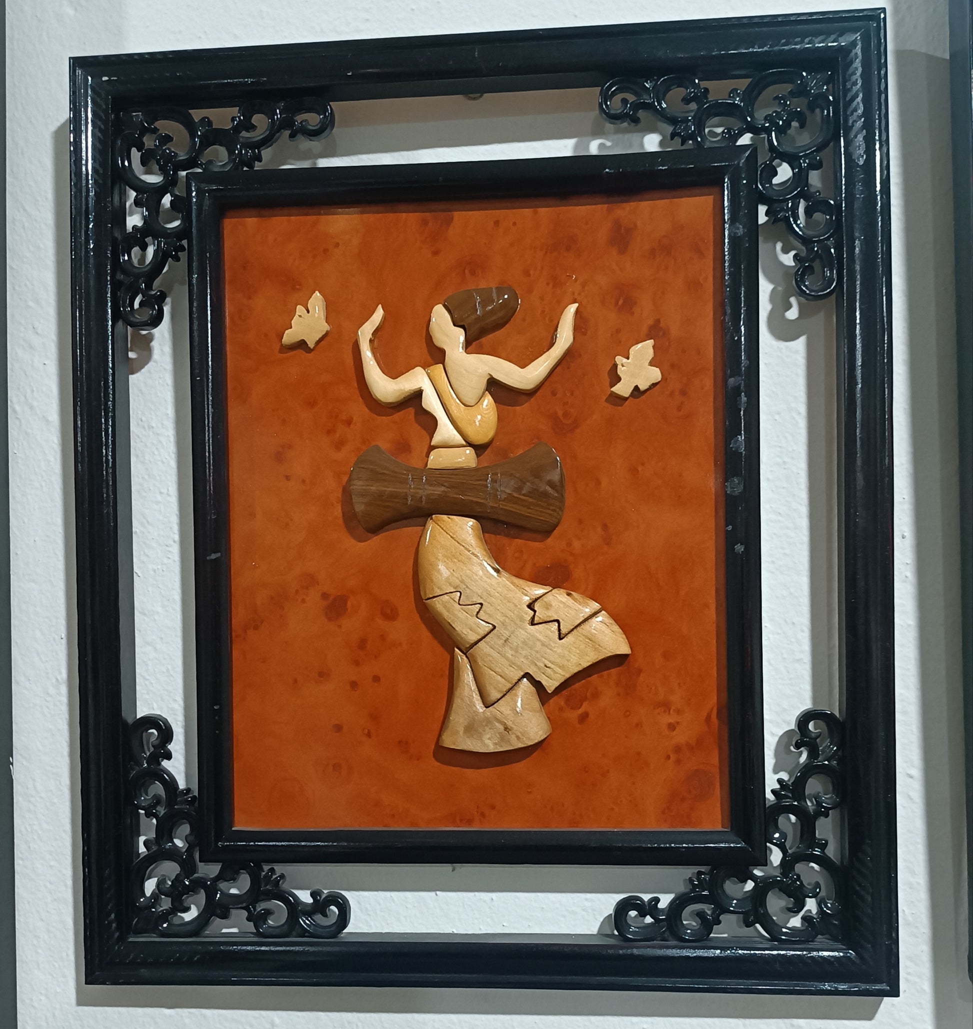 Cuadro de obra de arte con marquetería de madera