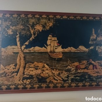Tapiz con escena marinera y barco velero