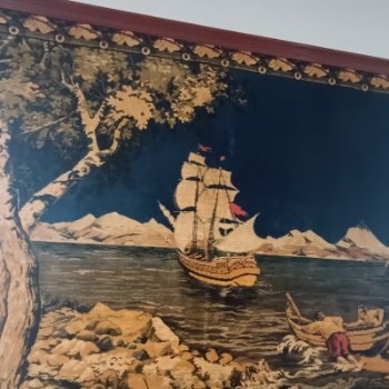 Tapiz con escena marinera y barco velero