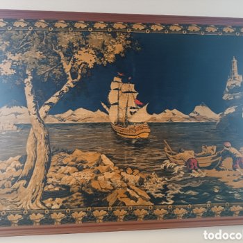 Tapiz con escena marinera y barco velero