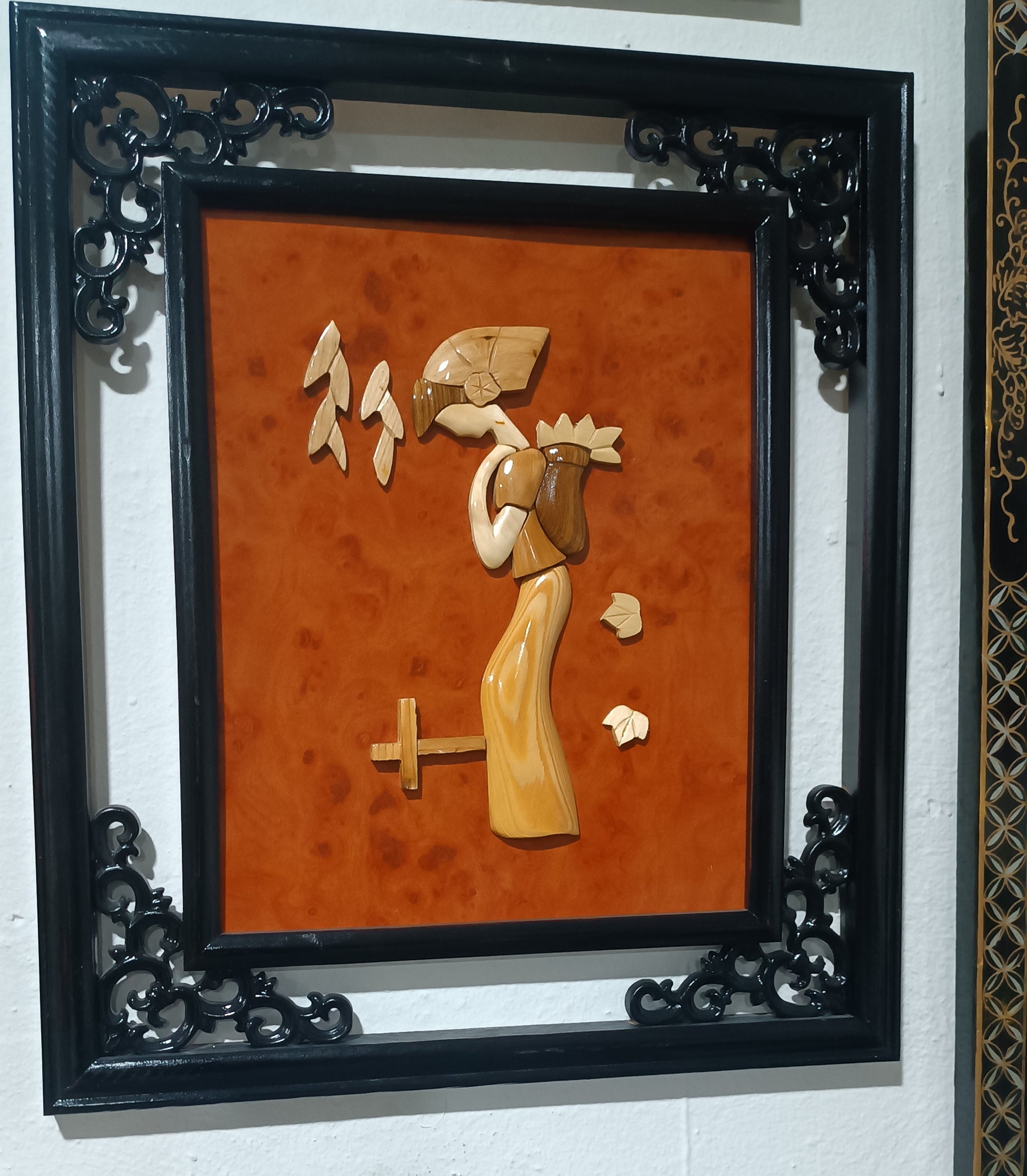 Cuadro de obra de arte con marquetería de madera