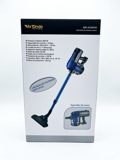 Aspirador de Escoba y Mano MX-Onda MX-AS2050 - 2 en 1 con Filtro HEPA H10