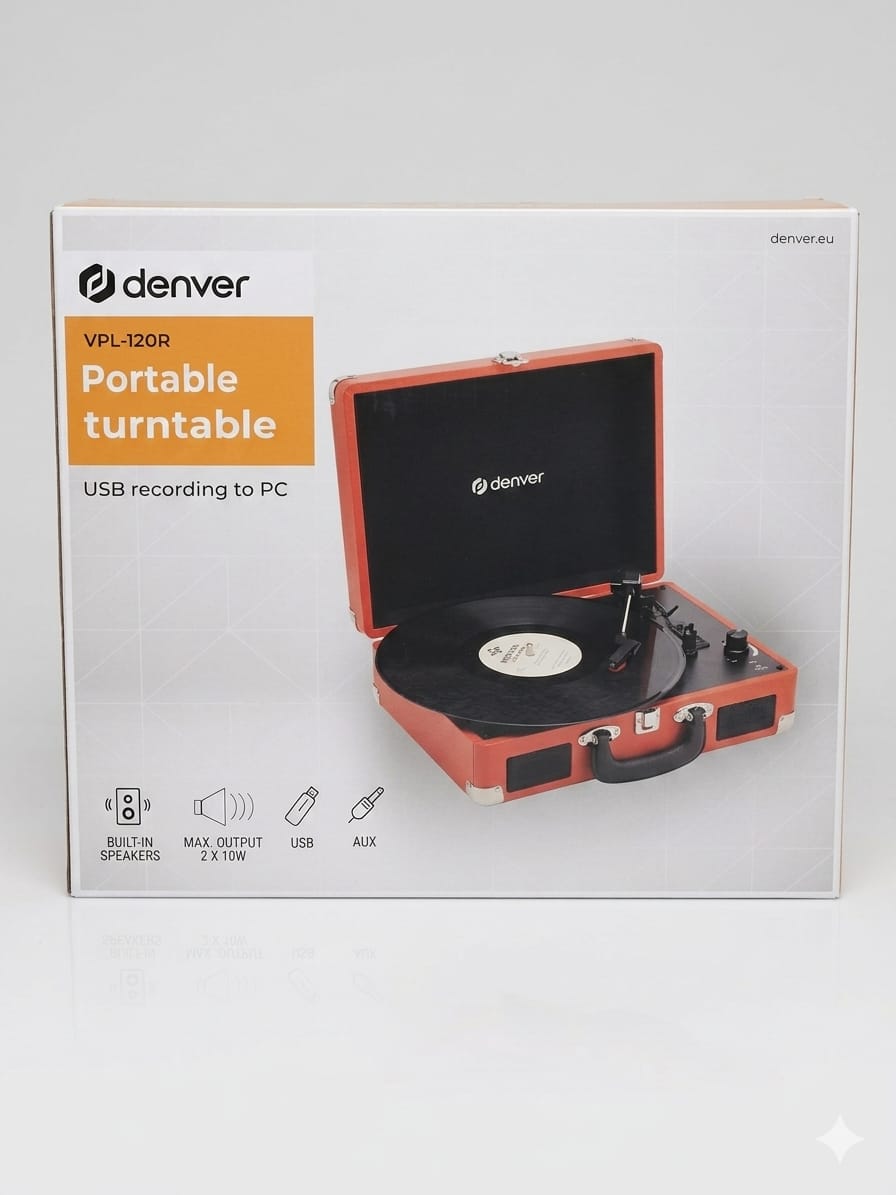 Tocadiscos Portátil Denver VPL-120R – Estilo Retro y Tecnología Moderna