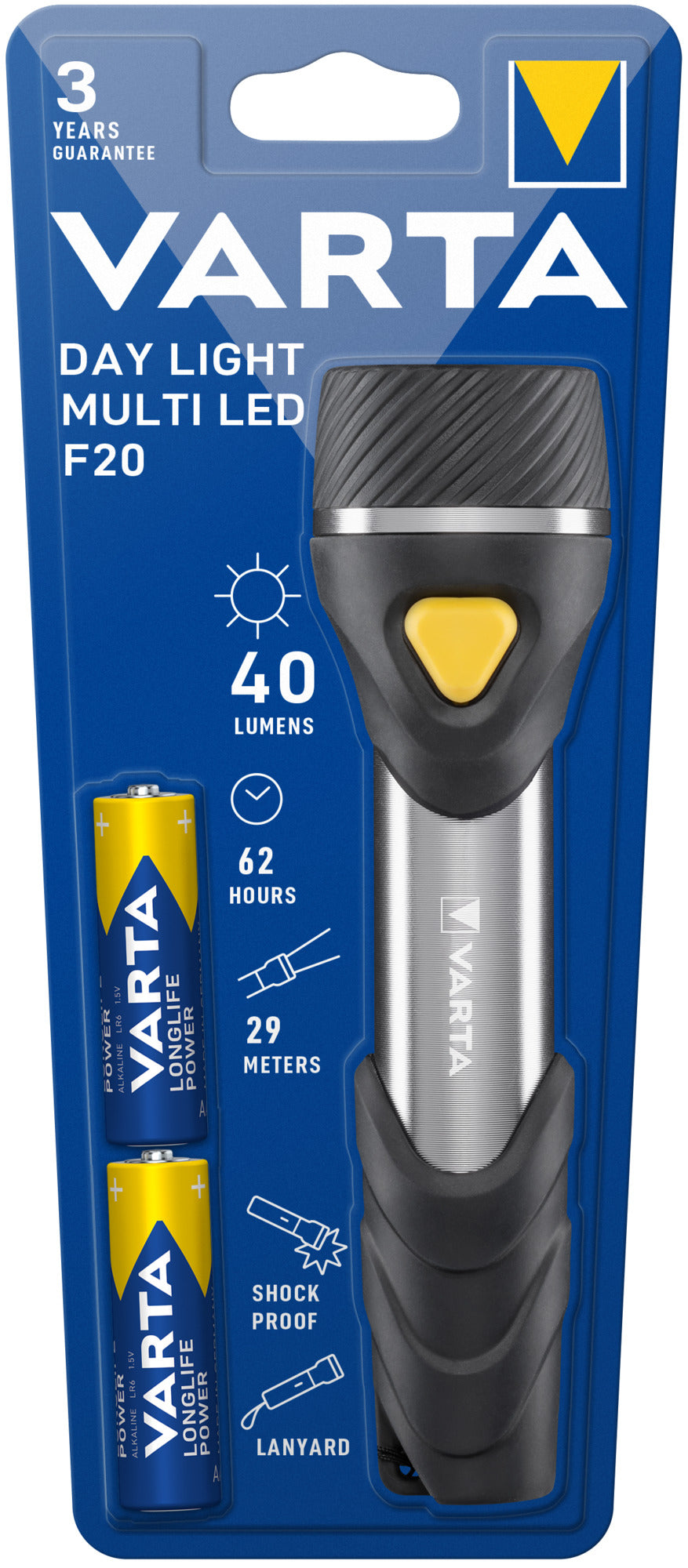 VARTA Day Light Multi LED F20 – Linterna de Alta Resistencia + 2 Pilas AA
